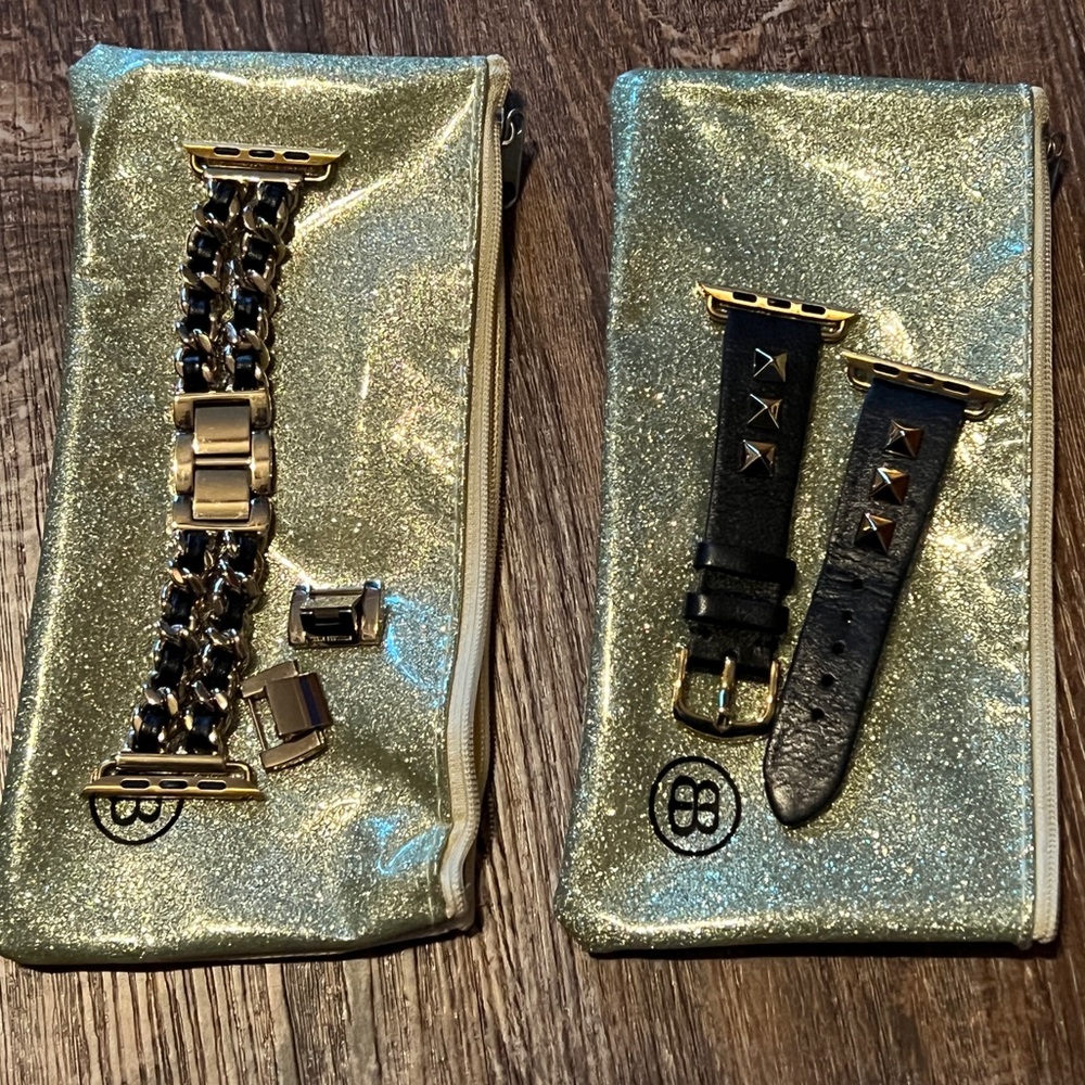 Apple Watch bands 42mm, gold hardware and leather- set of 2